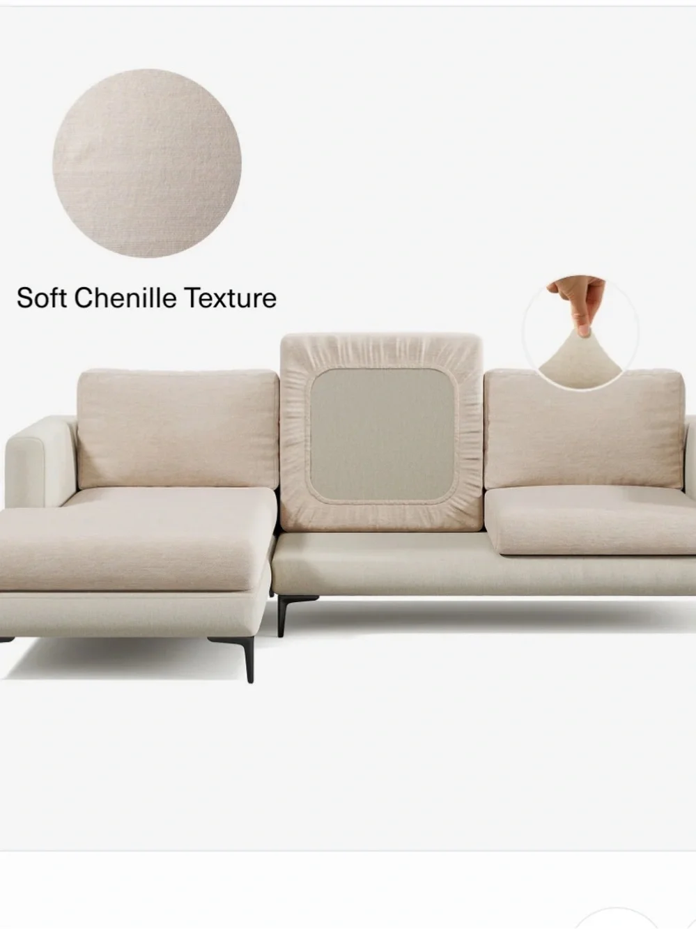 Nolan Interior Set of 6 Miracle Plush Chenille Sofa Seat Covers — Small, Oatmeal